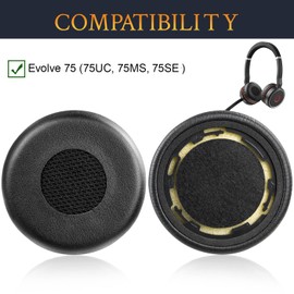 SOULWIT Earpads Replacement for Jabra Evolve 75(75UC 75MS 75SE) Stereo Wireless Bluetooth Headset, Ear Pads Cushions with Noise Isolation Memory Foam