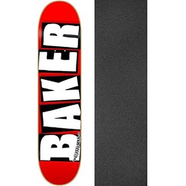 Baker Skateboards Brand Logo Red/White Skateboard Deck - 7.56" x 31.75" with Mob Grip Perforated Black Griptape - Bundle of 2 Items