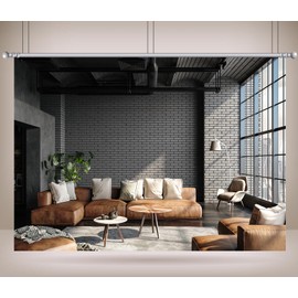 Loccor 8x6ft Fabric Modern Office Backdrop Interior Sofa French Window Brick Wall Photography Background for Video Conference Zoom Meeting Home Office Banner Photo Props