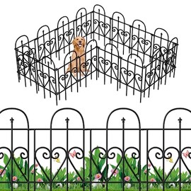 GlasFlength Garden Fence with 5mm Thick Metal Wire Decorative Fence Panels Garden Border Fence Small Fence Panels 17"W x 32"H Outdoor Fence for Dogs Metal Garden Fencing 7 Pieces Black