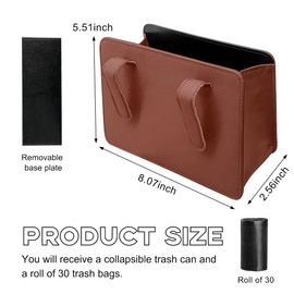 Yourkar Car Trash Can, Foldable Waterproof Leather Car Garbage Organizer Holder, Automotive Mini Dustbin Container with One Roll Trash Bag, Universal Interior Car Accessories (Brown)