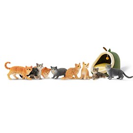 Toymany Juego de 8 Figuras de Gato Gris y Naranja, Figuras Realistas de Gatos Juguetes para Gatitos, Adornos para Pastel de Gato para Halloween, Navid