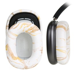 Earrock Ear Cushion Pads for AirPods Max Earpads Replacement with Protein Leather, Memory Foam and Magnet, Gorgeous and Luxury Style with White Gilding Pattern