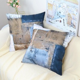 TIAODIAN Set of 2 Velvet Cushion Covers 45 x 45 cm Brown Blue Modern Home Art Abstract Decor Pillow Case 18x18 inches for Living Room Sofa Garden Outdoor Cushions