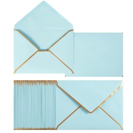 50 Pack A7 Envelopes Light Blue 5 x 7 Self-Adhesive V Flap Envelopes with Gold Border for Office, Greeting Card, Wedding, Graduation, Baby Shower, Parties, Invitations (Light Blue, 5x7)