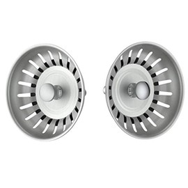 KANARY Stainless Steel Kitchen Sink Strainer Basket-Replacement for Standard Drains(3-1/2 Inch)-Ball-Lock Rubber Stopper (2-Pack, Stainless Steel)