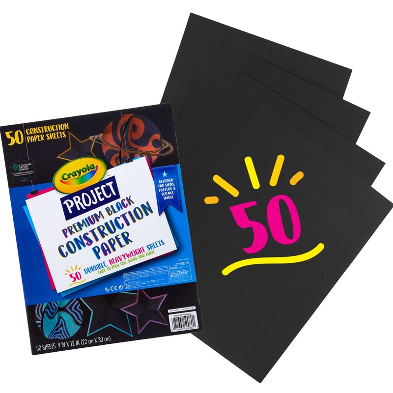 Crayola Black Construction Paper, Premium Art Supplies, Standard Size, 50