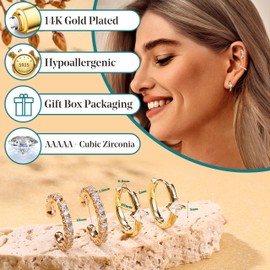 JeweBella 5 Pairs Sterling Silver Stud Earrings for Women 14K Gold Plated Earrings Stacks Hypoallergenic Silver Studs Hoop Earrings Sleeper Cartilage Earrings Sets for Multiple Piercing
