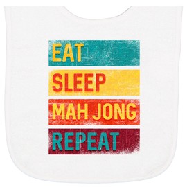 inktastic Eat Sleep Mah Jong Repeat Baby Terry Cloth Bib White 36134