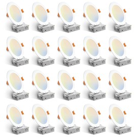 Amico Amico 20 Pack 6 Inch 5CCT Ultra-Thin LED Recessed Ceiling Light with Junction Box, 2700K/3000K/3500K/4000K/5000K Selectable, 12W Eqv 110W, Dimmable Can-Killer Downlight, 1050LM Wafer Lighting - ETL