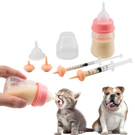 YeulYuuri Pet Feeding Bottle and Syringe Set for Puppies and Kittens(1 Bottles,2 Syringes,6 Nipples), Pink