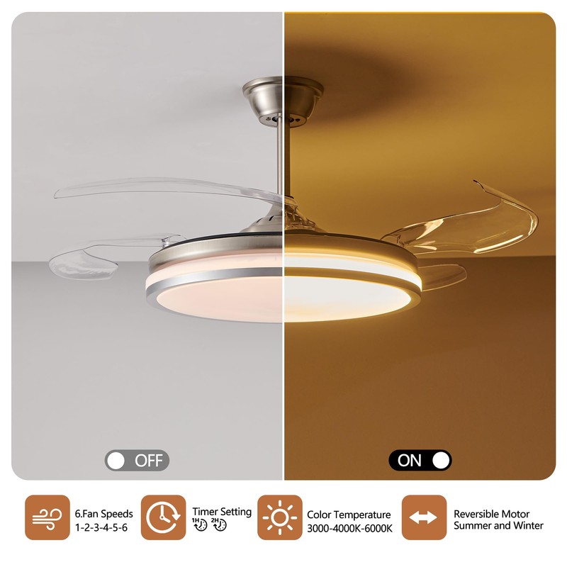 YIHANTLZ Smart Ceiling Fan Light with Remote, 36W LED 3