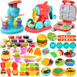 ZYYBQW 3 in 1 Color Dough Sets for Kids Ages 2-4-8, Dough Tools Accessories Kit, Ice Cream Playset Noodle Hamburger Maker, Pretend Play Kitchen Creations Food Toys Arts Crafts for Toddlers Girls Boys