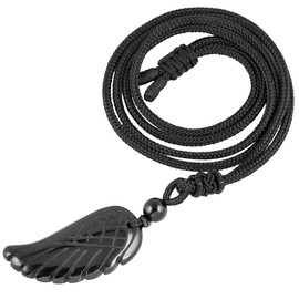 mookaitedecor Carved Crystal Angel Wings Pendant Necklace for Men and Women, Amulet Wing Charm Angel Gemstone Necklace Jewellery, Stone Gemstone stone Black Obsidian gemstone
