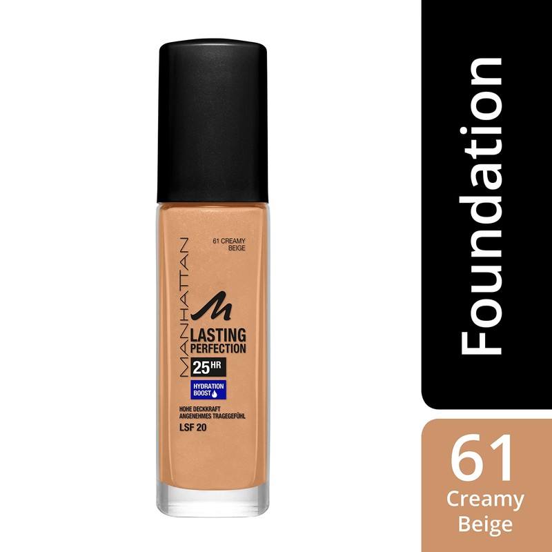 Manhattan Lasting Perfection 25 Hours Make-Up, Creamy Beige 61, Moisturising