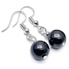 HEMATITE EARRINGS - Round 10mm Beads on Nickelfree Silver Tone Hooks