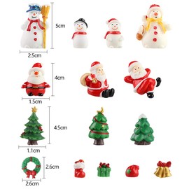 SALLYFASHION Resin Christmas Miniature, Pack of 15 Christmas Figures, Mini Ornaments Set, Santa Claus, Christmas Tree, Snowman for Christmas Decoration, DIY Fairy Garden