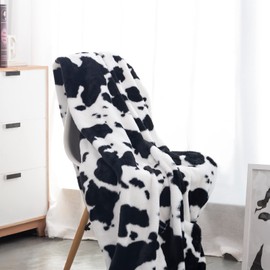 PAPER JAZZ Cartoon Cow Print Blanket, Soft Flannel Blanket Fleece Cute Cow Throw Blanket Lightweight Sofa Bed Travel Blankets for Baby Kids Adults Girls Boys Teens Gift (Black Cow, 63x79inch)