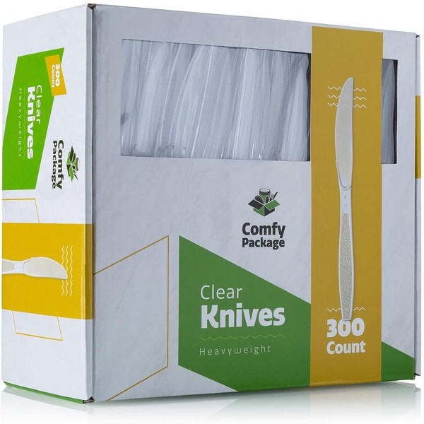 [300 Pack] Heavyweight Disposable Clear Plastic Knives
