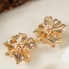 Statement Pearl Large Metal Flower Gold Earrings for Women, Unique