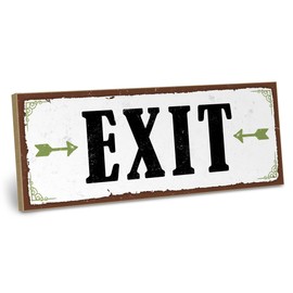 ARTFAVES® Wooden Sign with Saying – Exit, Shabby Chic Vintage Sign, Decorative Gift for Home, Office, Size: 28 x 10 cm