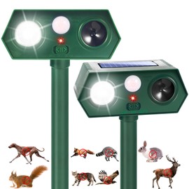 2 Pack Ultrasonic Solar Animal Repellent Cat Deterrent Outdoor,Deer Repellent with Motion Sensor Strobe Light,Waterproof Animal Repeller for Raccoon Squirrel Rabbit Dog Skunk,Yard Garden Protection