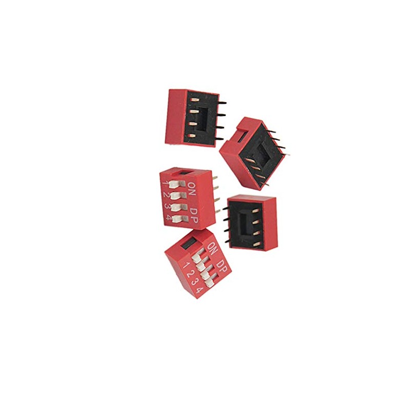 5 Pcs DIP Switches 4 Ways 8 Pin Gold Tone