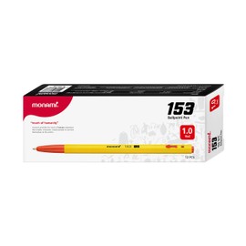 MONAMI BP 153 Retractable Ballpoint Pen, Medium Point (1.0mm), Red, 12-Count