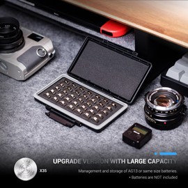 JJC LR44 Battery Case Holder, Water-Resistant Compact Button Coin Cell Battery Storage Organizer for 35x LR44 AG13 357 303 L1154F A76 SR44 SR44W,LR44 1.5V Button Battery Container,Battery Not Included