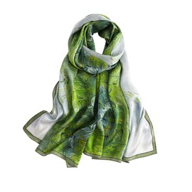 100% Mulberry Silk Long Scarf for Women Large Oblong Sunscreen Shawls Wraps Neck Headscarf Hair Wraps with Gift Packed (23-Green Oil Painting)