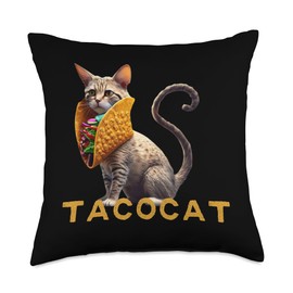 I love taco and cat Funny Mexico Food Designs Spelled Backwards is Tacocat Funny Palindrome Kids Throw Pillow, 18x18, Multicolor