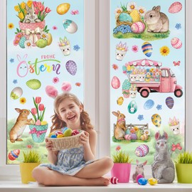 9 Sheets Easter Window Clings,Easter Egg Bunny Chick Window Decor,Spring Flower Window Clings,Double-Sided Window Stickers for Holiday Home Office School Party Gifts Decoration