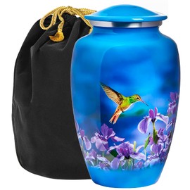 Trupoint Memorials - Urns for Human Ashes Adult Female, Burial Urns, Decorative Urns, Funeral Urns, Cremation Urns for Women and Men - Blue, Hummingbird, Large