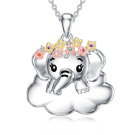 Lypic Elephant Necklace 925 Sterling Silver Dainty Elephants Pendant with Colored Birthstones Rainbow Elephant Jewelry for Women Granddaughters