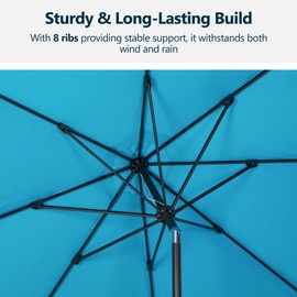 FansaFurn Large Outdoor Patio Umbrella with Push Button Tilt/Crank, Patio Table Umbrella with 8 Sturdy Ribs, 11 ft Outdoor Umbrella for Backyard, Pool, Deck, Market, Blue