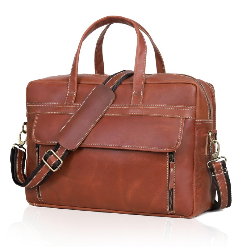 HLC 18 Inch Full Grain Leather Briefcase messenger shoulder bags