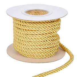 CABODYALS 5 mm 10.94 Yards 3-Ply Yellow Gold Twisted Degree of Honor Cord Braid Shiny Satin Cord Thread Decorative Thick Fabric Fibre Rope for Sewing Making Jewellery Decoration DIY Craft Supplies