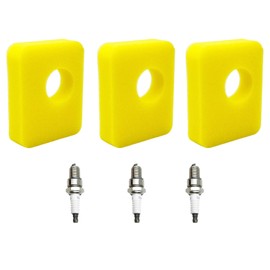 3Pcs Lawn Mower Air Filter Kit, Including 3Pcs Air Filter Foam and 3Pcs Lawn Mower Spark Plug,Replacement Lawn Mower Engine Maintenance Accessory Set Compatible with 594281, 799579 Models