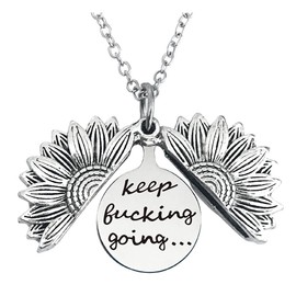 ZAHSY Keep Fucking Going Sunflower Necklace Locket for Women Men Inspirational Necklace Gifts for Daughter Son Best Friend Friendship Gift Sunflower Necklaces Christmas Gifts