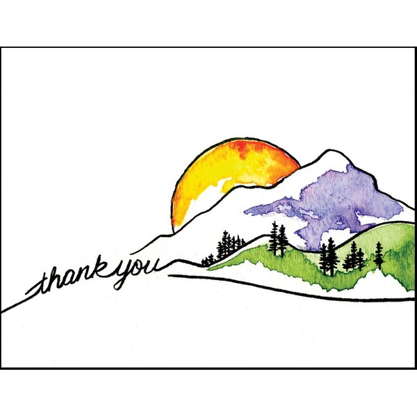 Mountain Sun Thank You Cards - Note Cards Set of 12 Cards and Envelopes