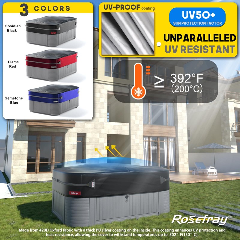 Rosefray Waterproof Square Hot Tub Cover 420D Heavy Duty Outdoor