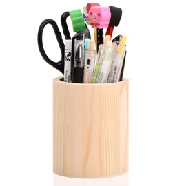 heavenlife Wooden Pen Container, Desk Wooden Pen Holder, DIY Wooden Pen Holder, Round Wooden Pen Holder, Unfinished Pen Container for DIY Painting Crafts School Office Home Makeup Brush (A)