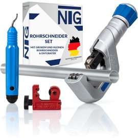 NTG Pipe Cutter Set with Large and Small Pipe Cutter and Deburring Tool (3-50 mm) - Versatile for Stainless Steel, Copper, Aluminium, Steel or Plastic - Includes Deburrer