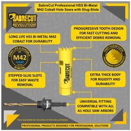 1 x SabreCut HS42M017 17mm High Performance HSS Bi-Metal M42 Cobalt Long Life Hole Saw with Variable Fine Ground Tooth Profile for Cutting Wood Composites Plastic and Sheet Steel