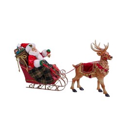 Kurt Adler Fabriché 10-Inch Santa in Sleigh with Deer Tablepiece