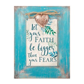 Cottage Garden Let Your Faith Be Bigger Than Fears Teal Distressed Locket Easel Back Picture Frame