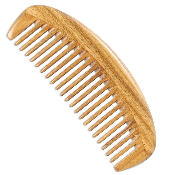 Onedor Natural Sandalwood Hair Comb Handmade 100% Natural Sandalwood Anti-Static Natural Hair Detangler Wooden Comb (Oval Comb with Fine Teeth)