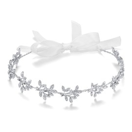 BABEYOND Women Wedding Bridal Bridesmaid Beaded Forehead Band Dangle Rhinestone Crystal Headband Headpiece with Gift Box (Style-2-Sliver)