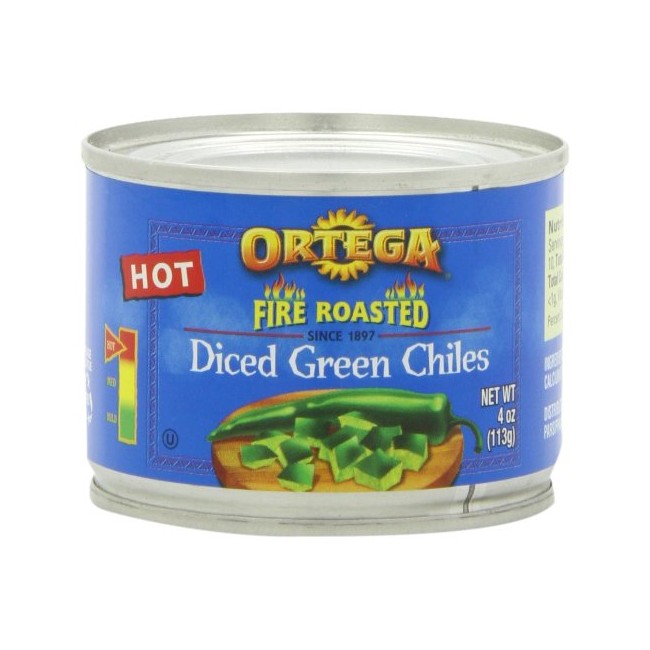 Ortega Original Fire Roasted Diced Green Chiles, Hot, 4-Ounce Cans (Pack of 12)