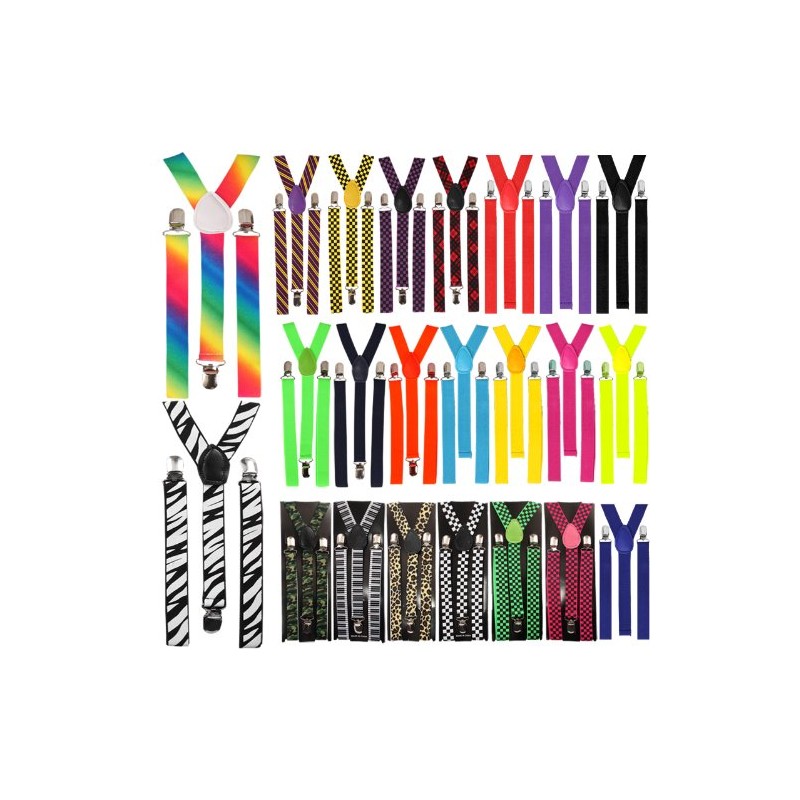 BRACES SUSPENDERS ADJUSTABLE PLAIN NEON SKULL PIANO MEN WOMENS UNISEX